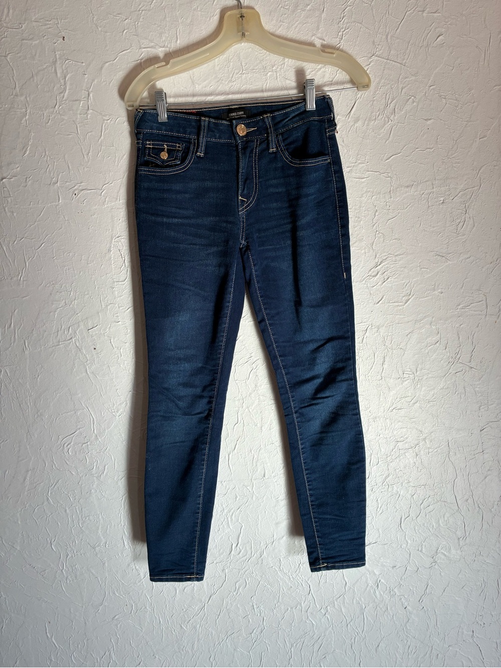 True Religion Dark Indigo Mid-Rise Jennie Curvy Skinny Jeans - Picture 2 of 14
